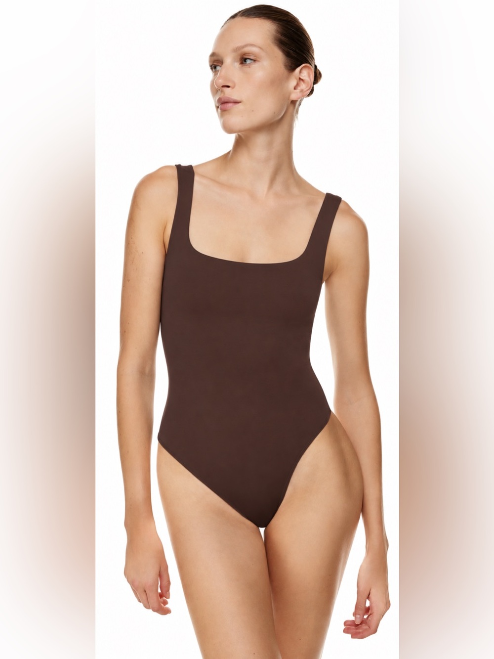 Babaton Square Neck Thong Bodysuit – Mocha Brown – Size M